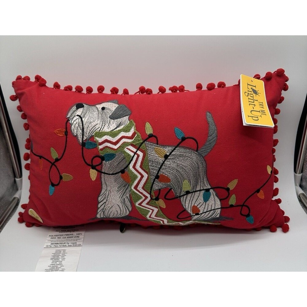 Pier 1 Imports Light Up Christmas Lights Schnauzer Dog Throw Pillow See Video